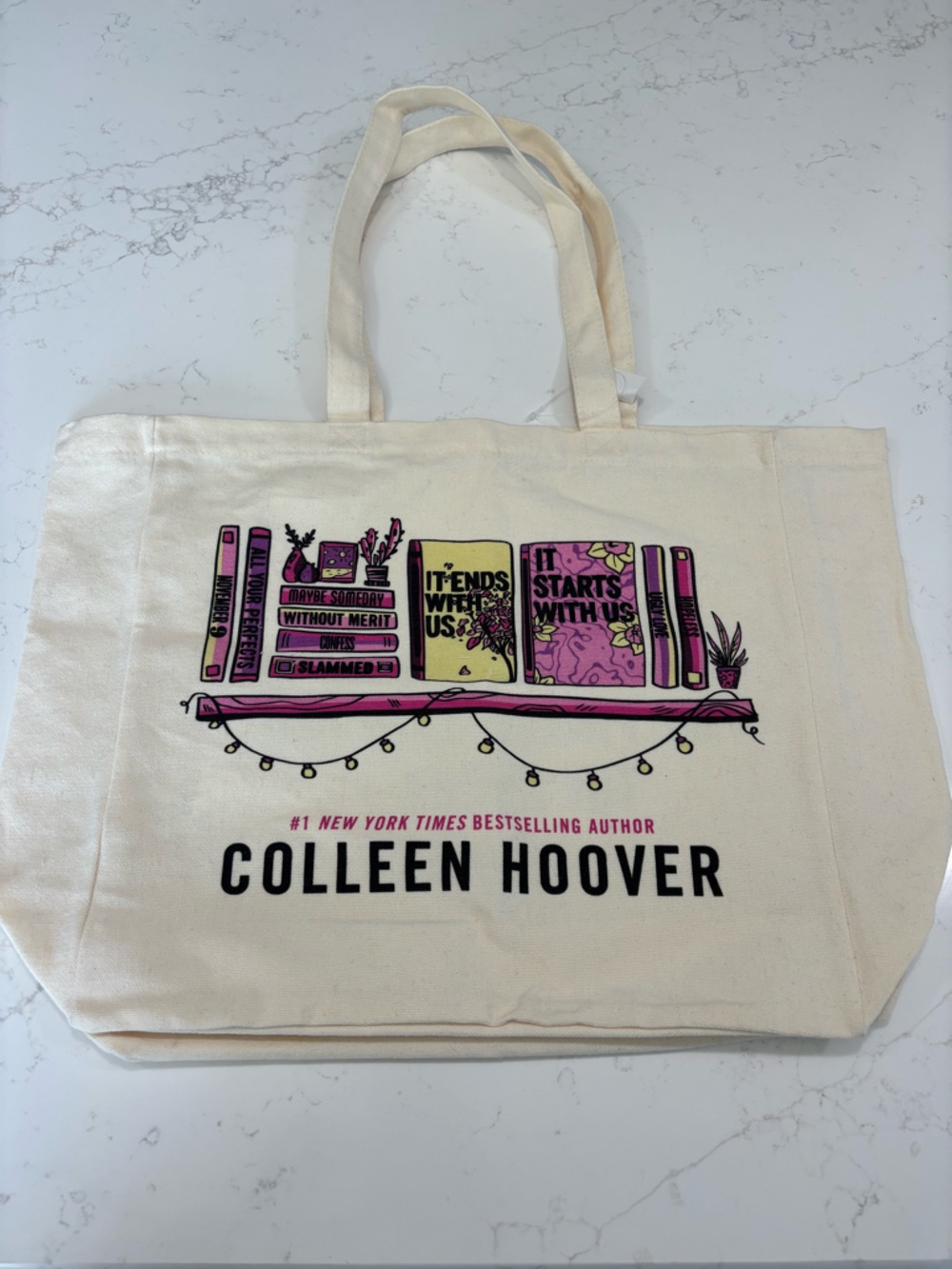 Colleen Hoover - Canvas Tote Bag with Double Handles - Natural Cream - NWT